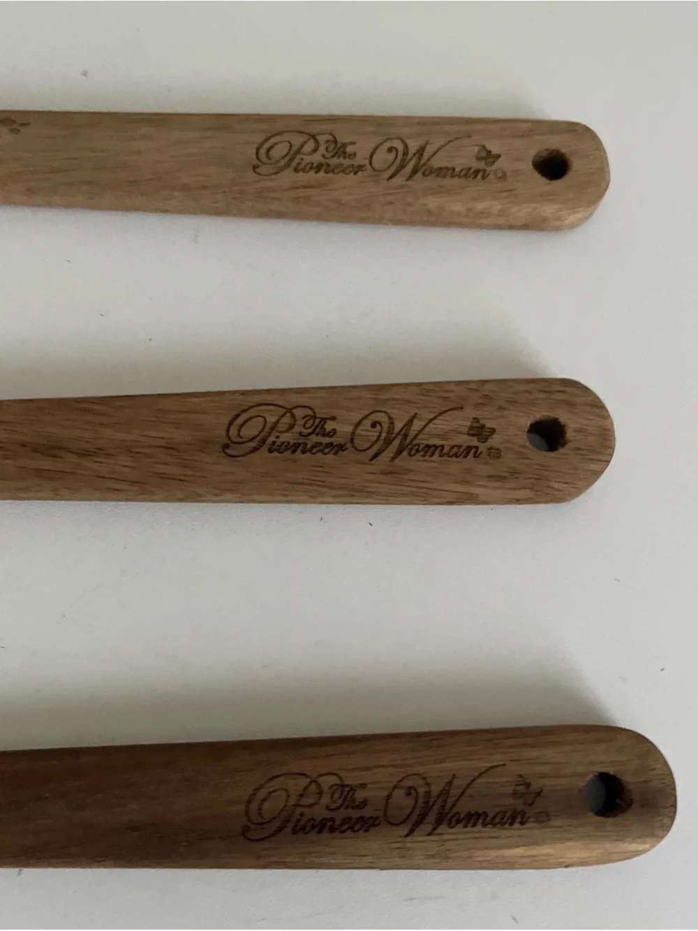 Pioneer Woman Wooden Utensils Spoon Slotted Spoon Teakwood Logo 3 Piece
